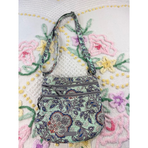 Vera Bradley Handbags - Vera Bradley‎ Quilted Crossbody Bag Mint Paisley Blue Gray Orange Floral Zip